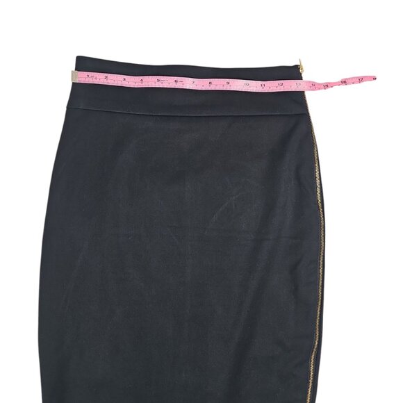 EXPRESS Size 0 Gold SIDE ZIPPER MIDI PENCIL SKIRT BLACK Stretch Fitted NWT - Picture 6 of 7